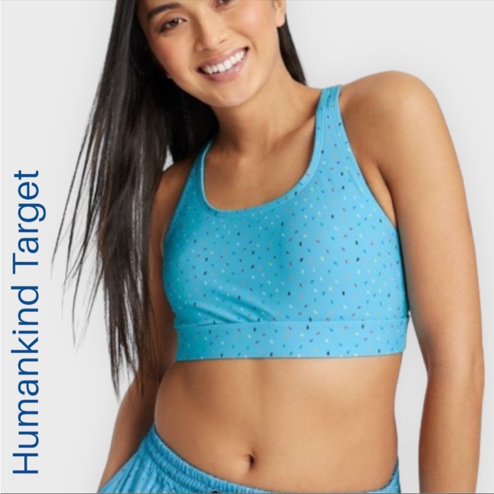 Humankind Target blue confetti strappy pride swim top size SMALL